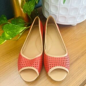 NEW L.L. Bean Red Soft Leather Mesh Peep Toe Flats Size 8